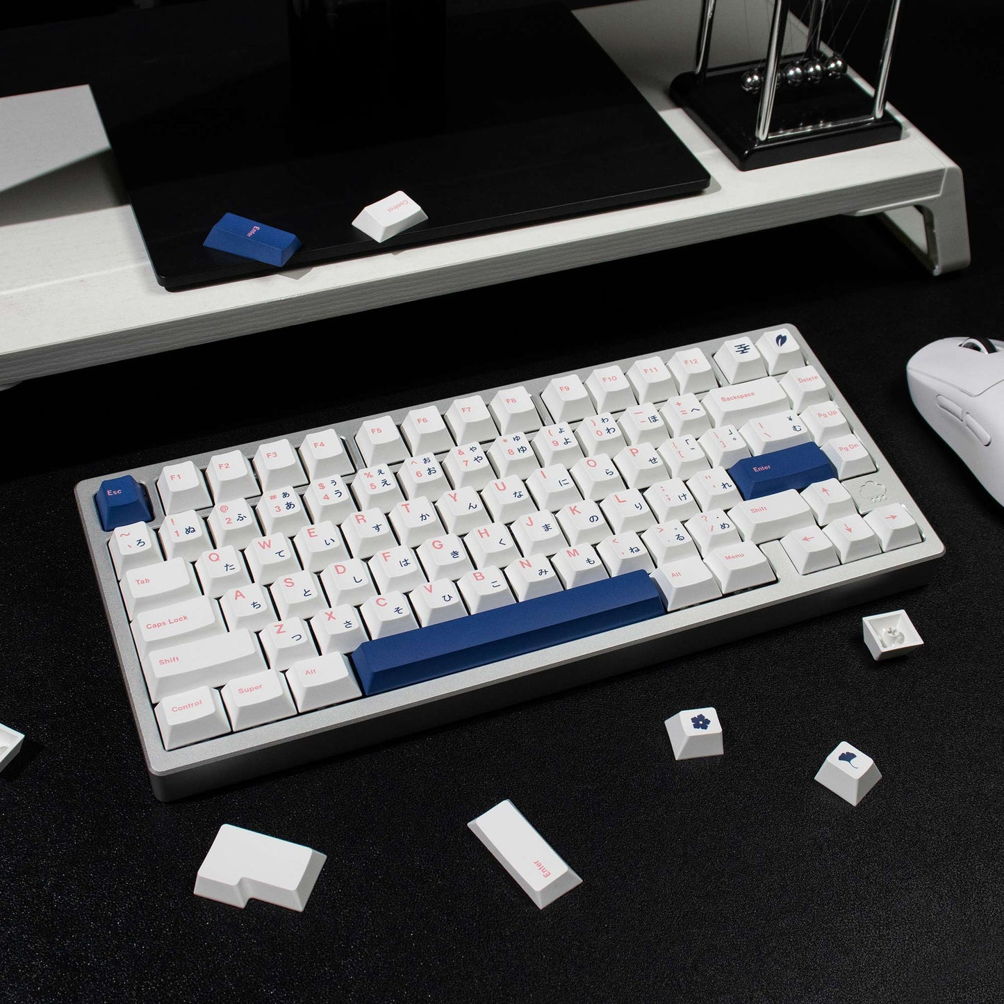 Pink and Blue White PBT Keycaps Cherry Profile - TypeHero